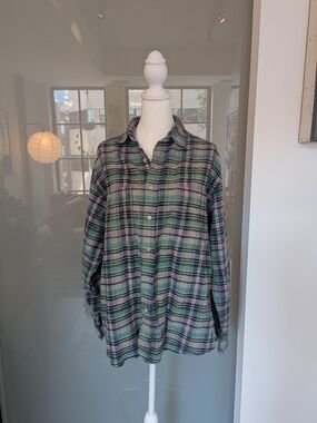 Vintage FILA Men's Plaid Button-Up Shirt - Green & Purple